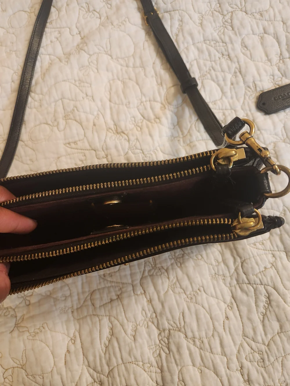 Black Leather Crossbody Bag with Gold Hardware